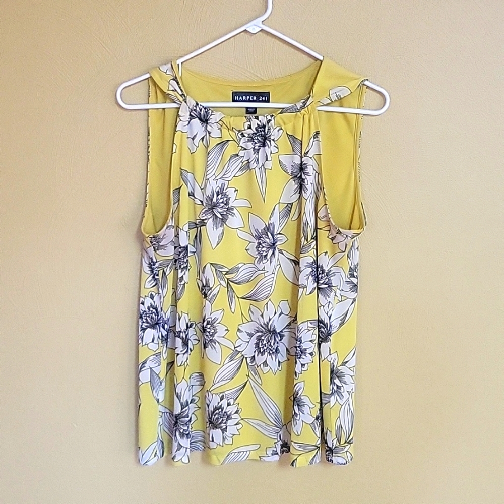Yellow floral sleeveless blouse size large